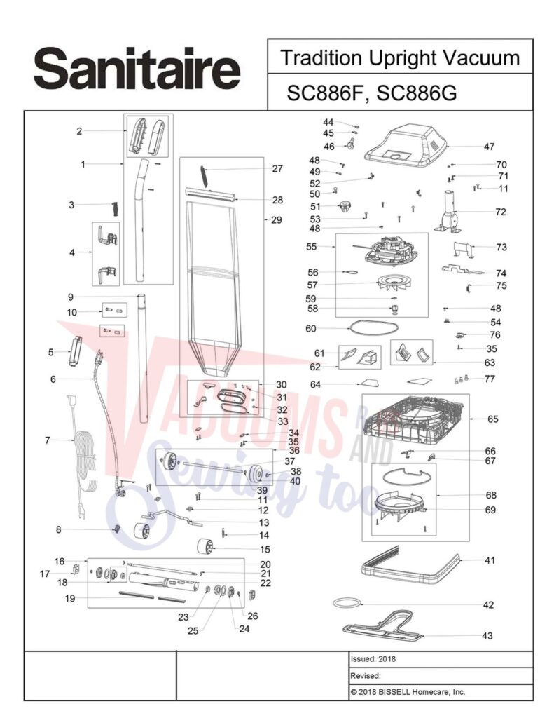 Sanitaire SC886f exploded schematic diagram (page 1)