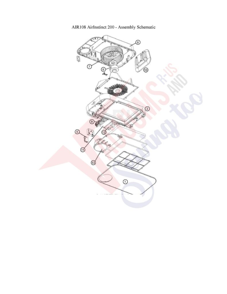 Oreck AIR108 exploded schematic diagram (page 1)