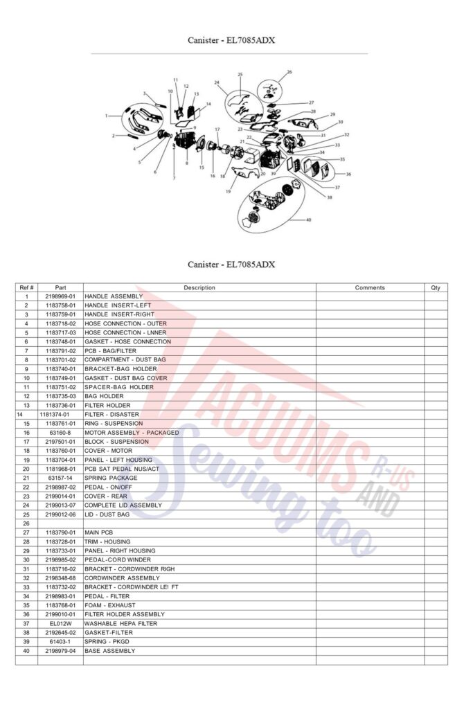Electrolux EL7085ADX exploded schematic diagram (page 1)