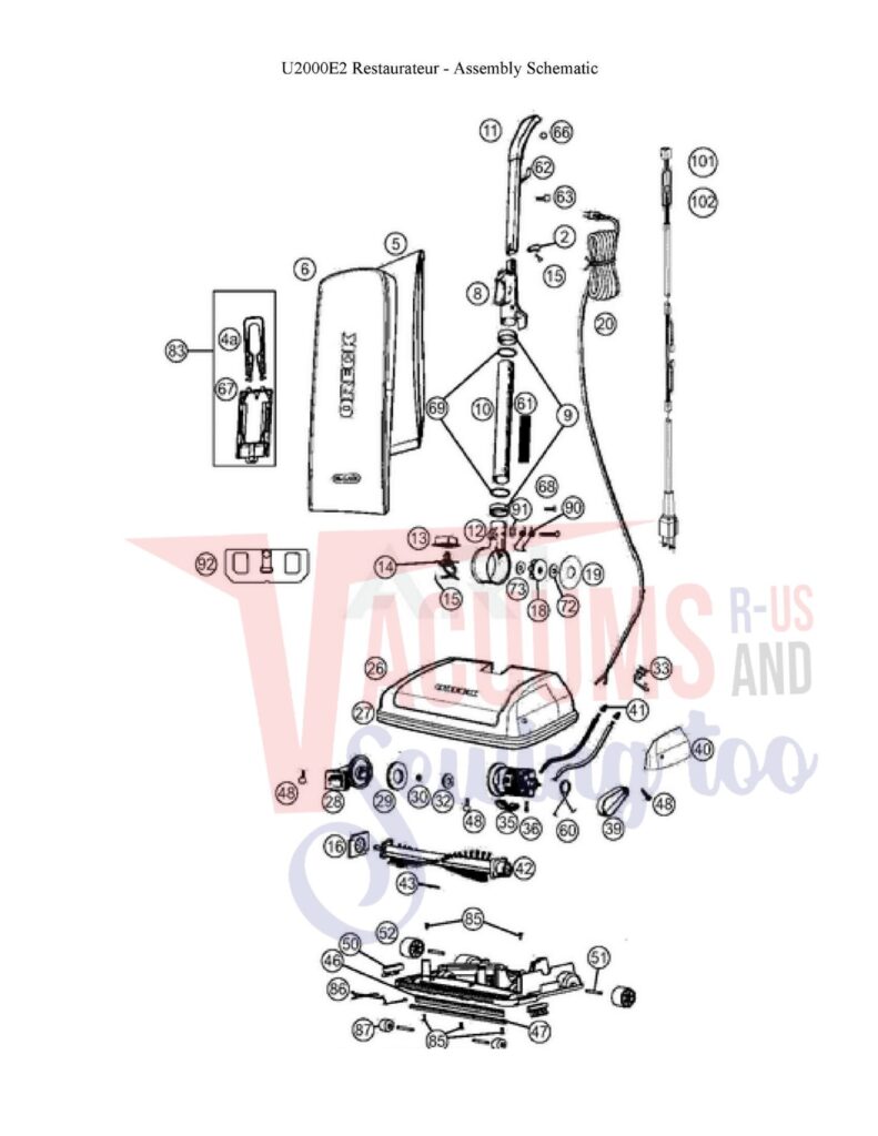 Oreck u2000e2 exploded schematic diagram (page 1)