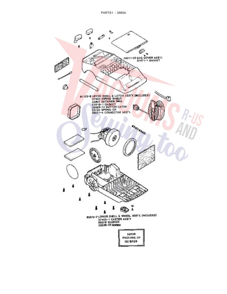 Eureka 3985A exploded schematic diagram (page 1)