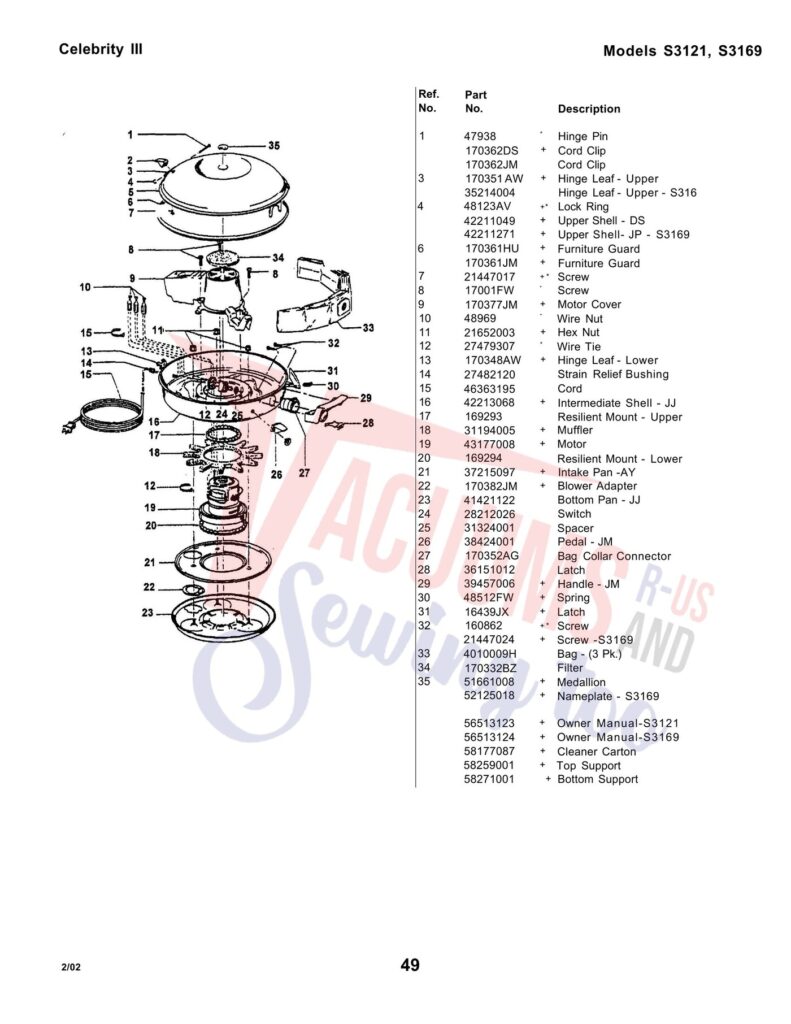 Hoover S3121 exploded schematic diagram (page 1)