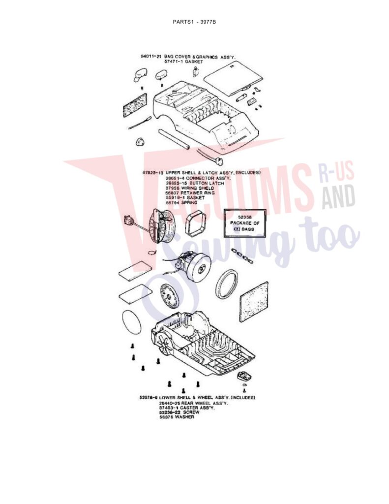 Eureka 3977B exploded schematic diagram (page 1)
