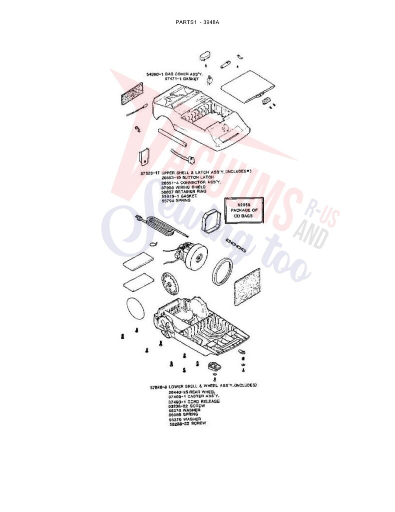 Eureka 3948A exploded schematic diagram (page 1)