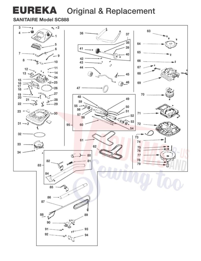 Sanitaire SC888 exploded schematic diagram (page 1)