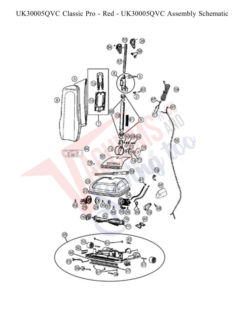 Oreck UK30005QVC exploded schematic diagram (page 1)