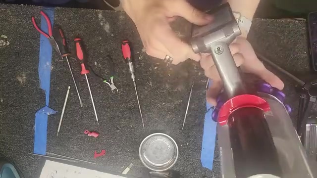 Replace the cyclone assembly with its 6 screws (4 top, 2 back) - do not overtighten.