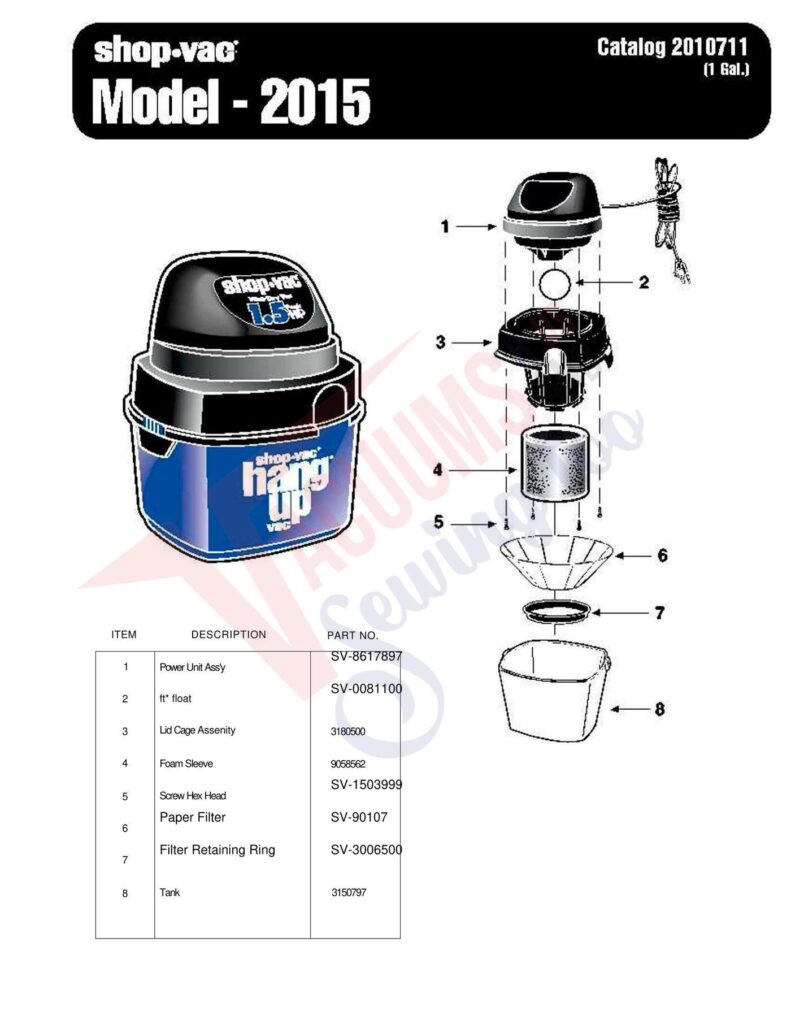 Shop Vac 2015 exploded schematic diagram (page 1)