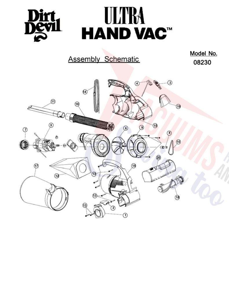 Dirt Devil 08230 exploded schematic diagram (page 1)