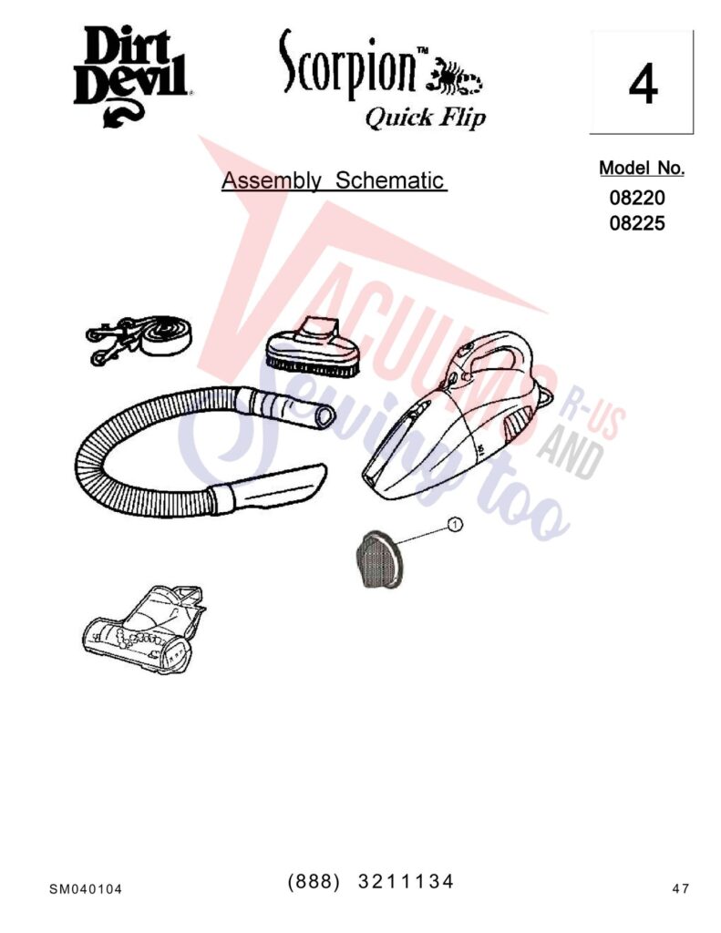 Dirt Devil 08220 exploded schematic diagram (page 1)