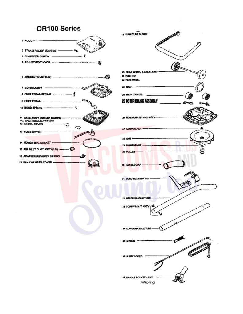 Oreck OR100 exploded schematic diagram (page 1)