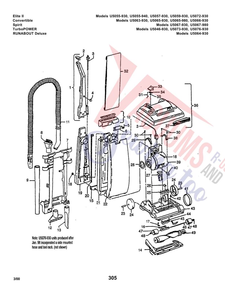 Hoover U5046-930 exploded schematic diagram (page 1)