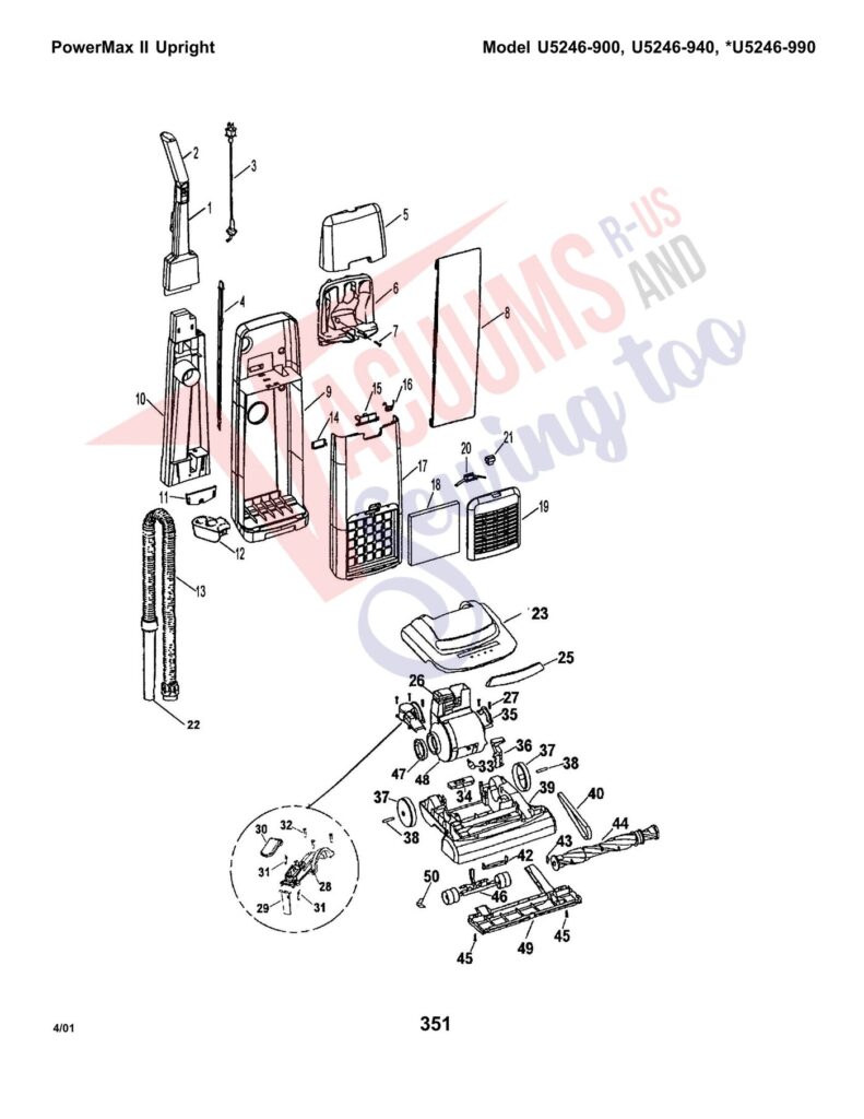 Hoover U5246-900 exploded schematic diagram (page 1)