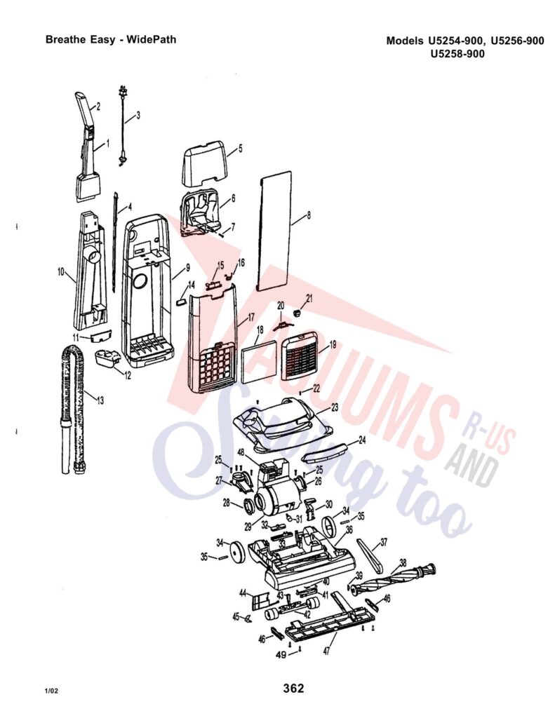 Hoover U5254-900 exploded schematic diagram (page 1)