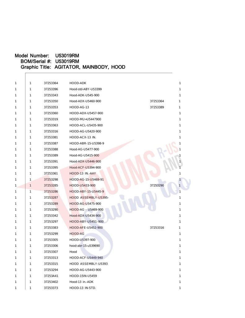 Hoover U53019RM exploded schematic diagram (page 1)