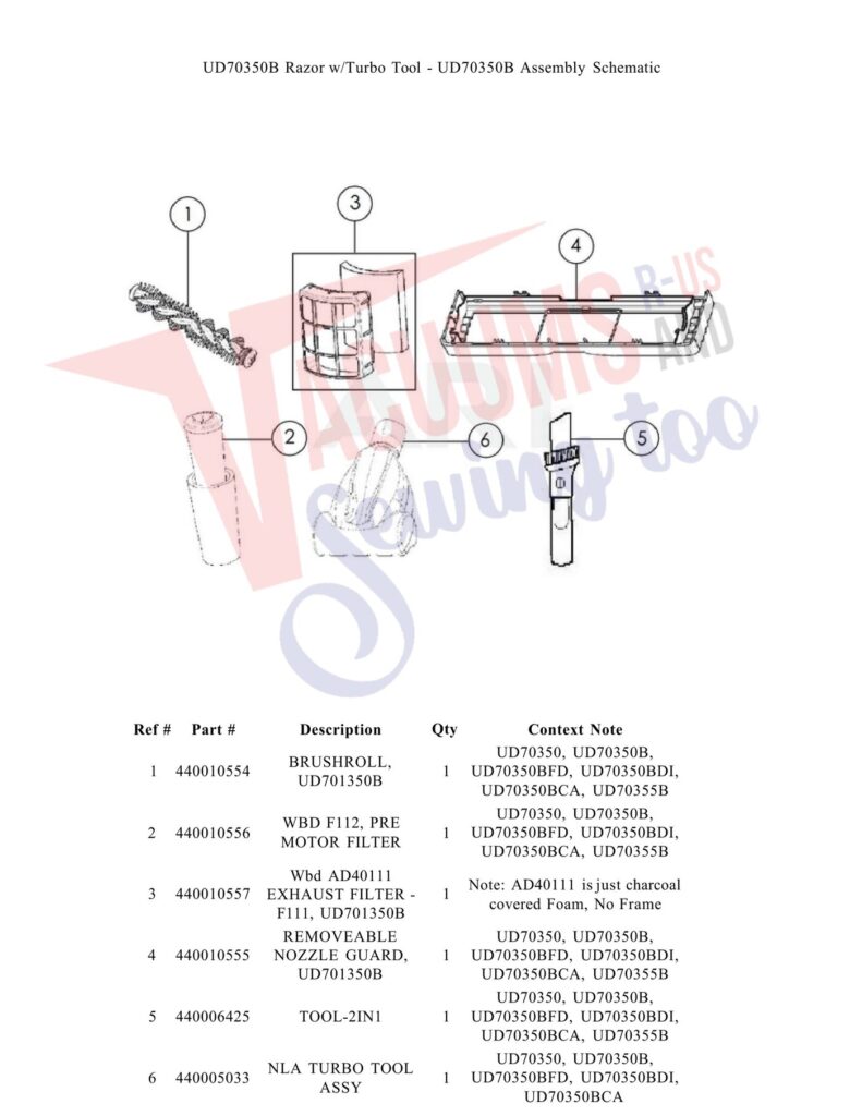 Dirt Devil UD70350B exploded schematic diagram (page 1)