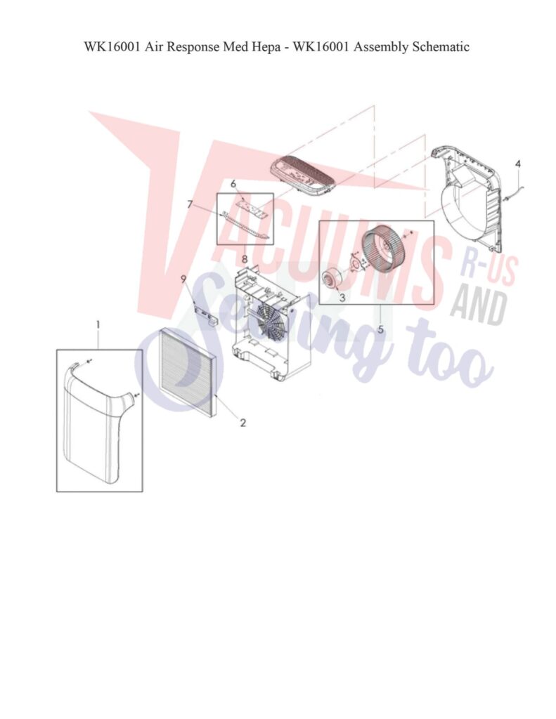 Oreck WK16001 exploded schematic diagram (page 1)