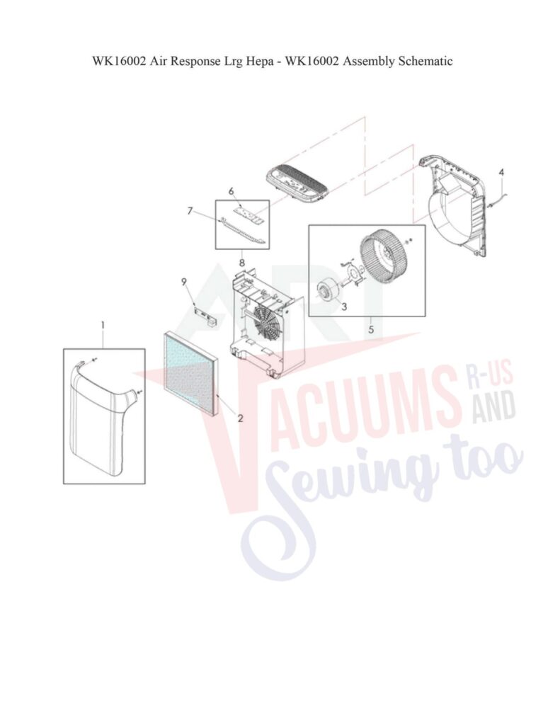 Oreck WK16002 exploded schematic diagram (page 1)