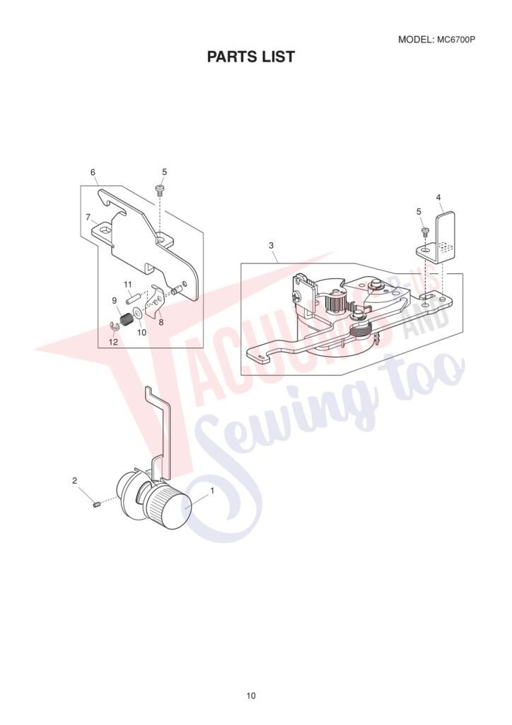 Janome 6700P exploded schematic diagram (page 9)