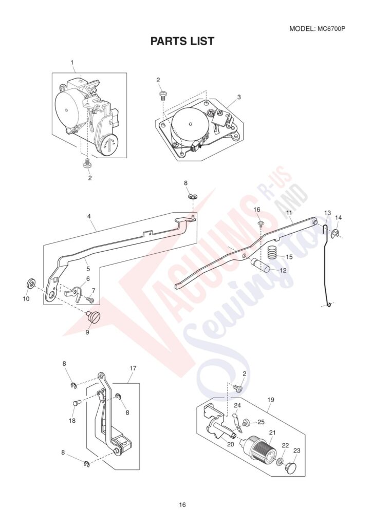 Janome 6700P exploded schematic diagram (page 12)