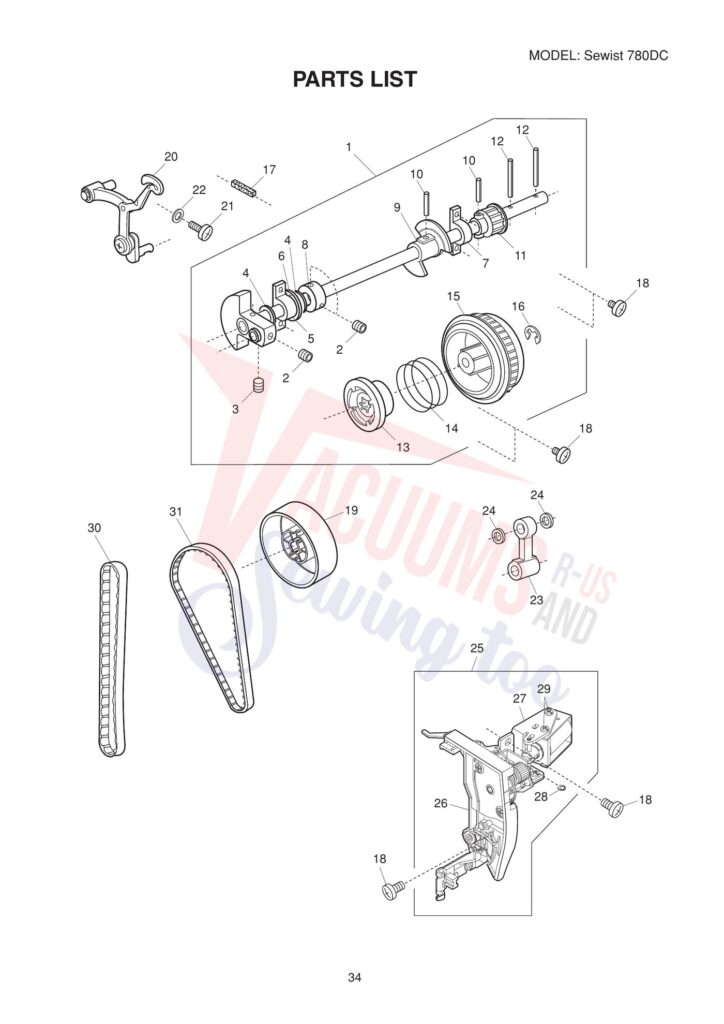 Janome 780DC exploded schematic diagram (page 1)