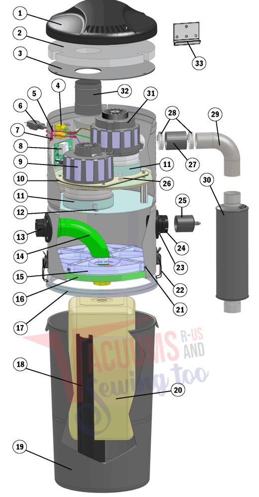 VacuFlo DB9000 exploded schematic diagram (page 1)