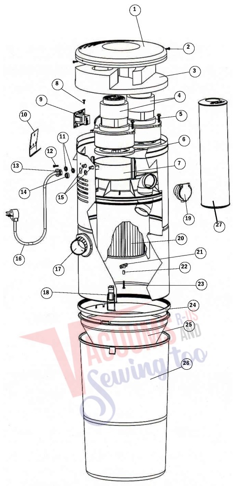VacuFlo FC1550 exploded schematic diagram (page 1)