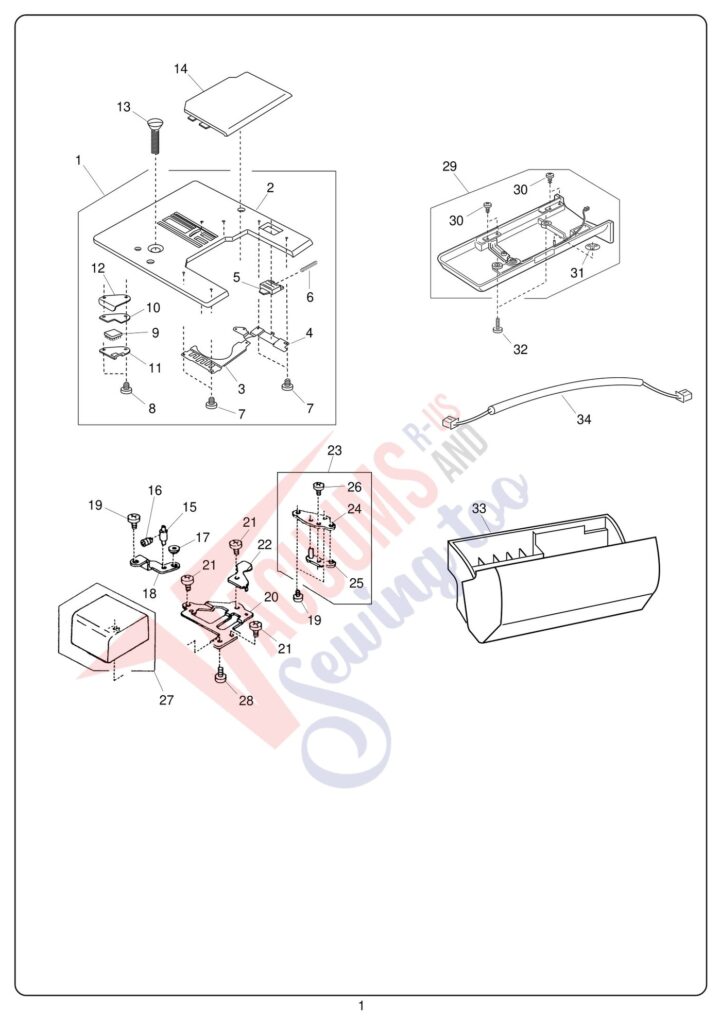 Janome 10001 exploded schematic diagram (page 1)