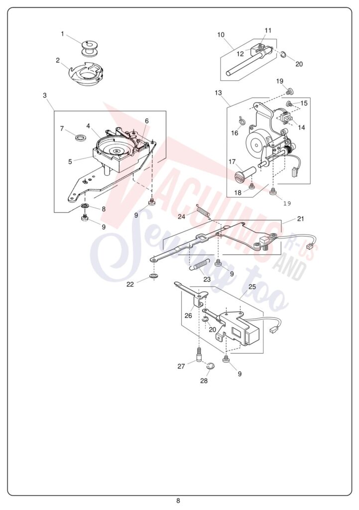 Janome 10001 exploded schematic diagram (page 12)