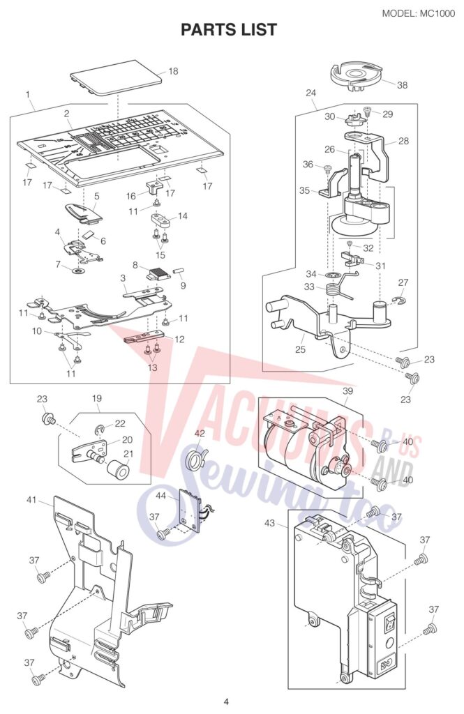Janome 1000 exploded schematic diagram (page 7)