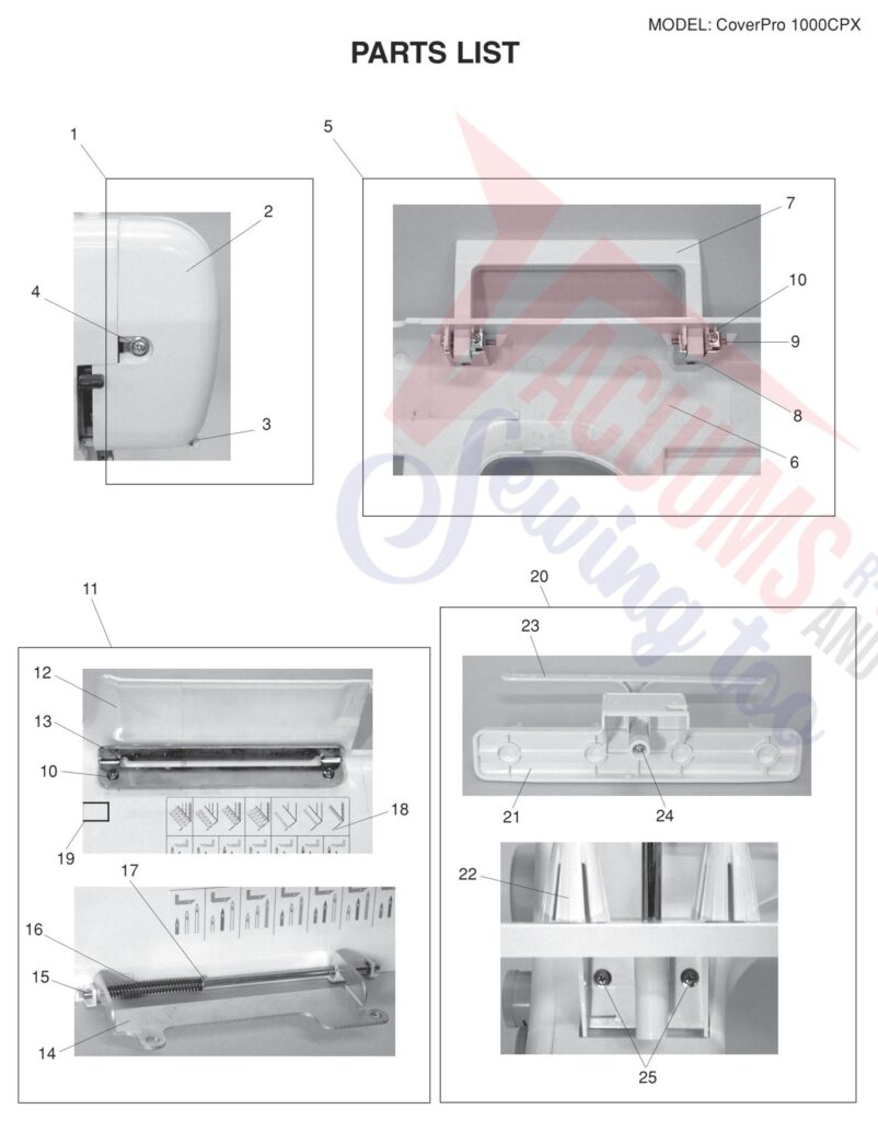 Janome 1000CPX V3 exploded schematic diagram (page 1)