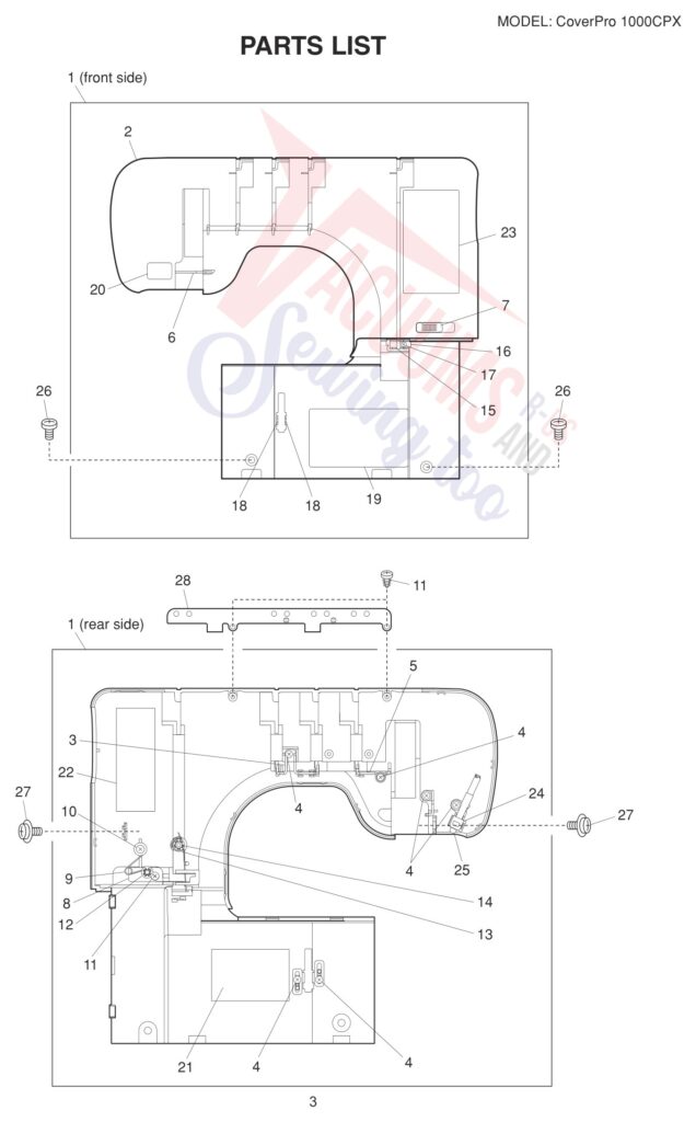 Janome 1000CPX V3 exploded schematic diagram (page 3)