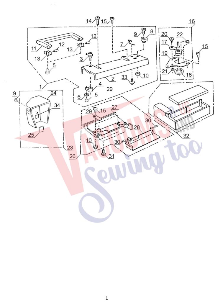 Janome 104DNH exploded schematic diagram (page 1)