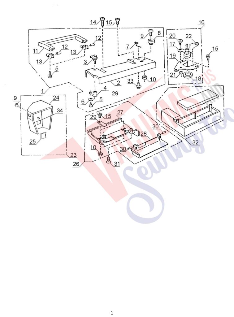 Janome 108 exploded schematic diagram (page 1)
