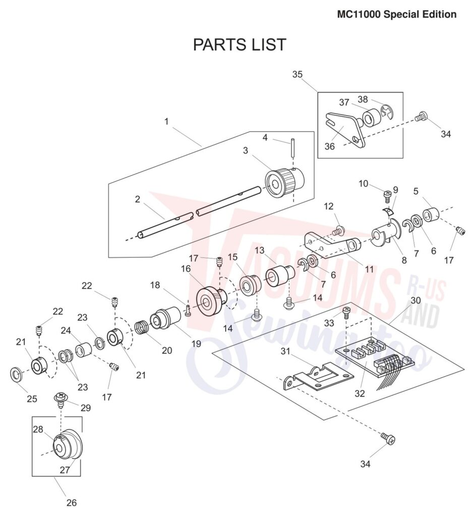 Janome 11000S exploded schematic diagram (page 14)