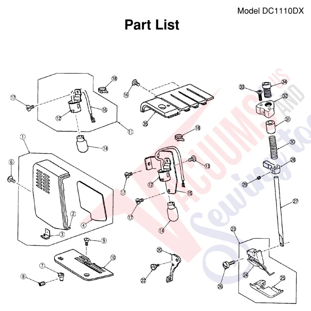 Janome 1110DX exploded schematic diagram (page 6)