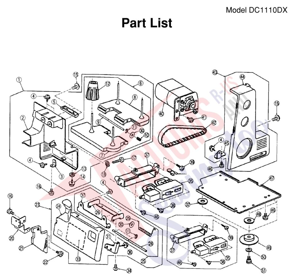 Janome 1110DX exploded schematic diagram (page 7)