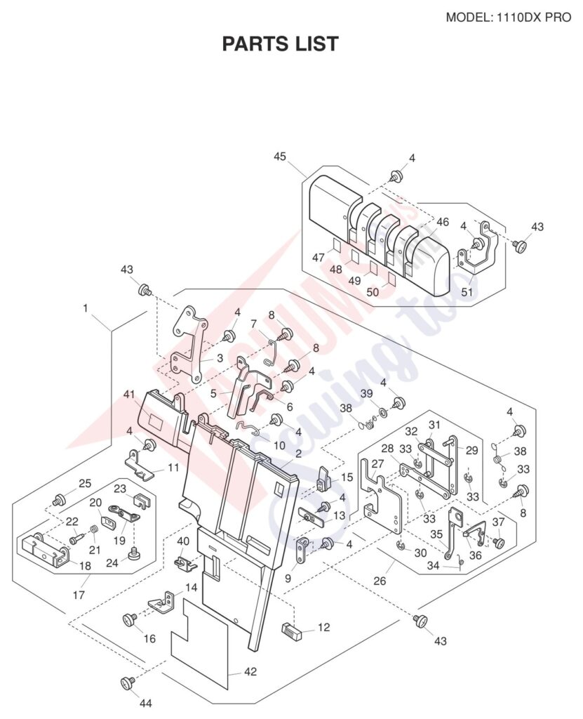 Janome 1110DXP exploded schematic diagram (page 1)