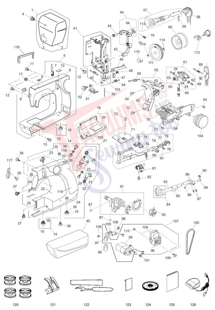 Janome 1117S exploded schematic diagram (page 1)
