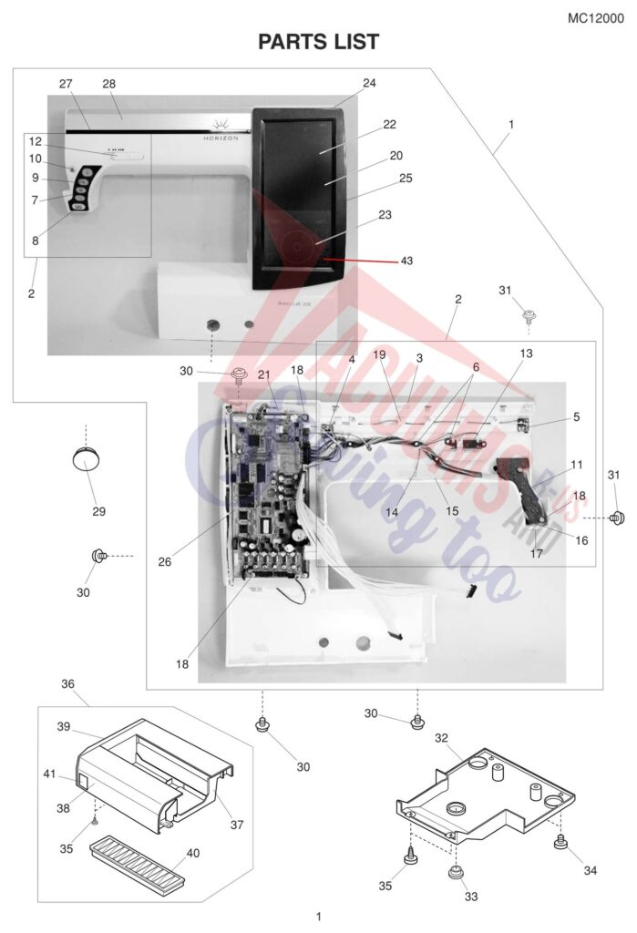 Janome 12000 exploded schematic diagram (page 1)
