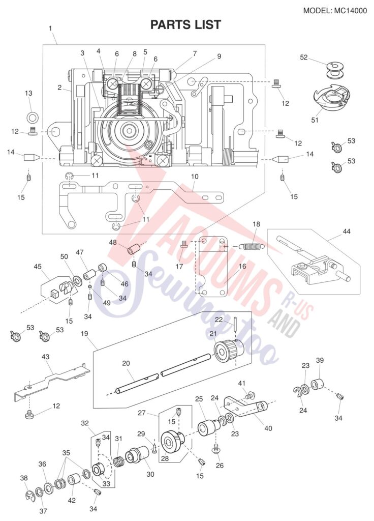 Janome 14000 exploded schematic diagram (page 2)