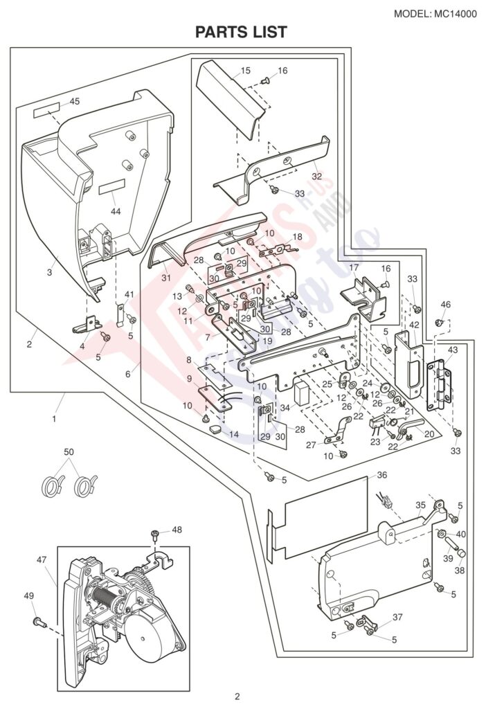 Janome 14000 exploded schematic diagram (page 12)