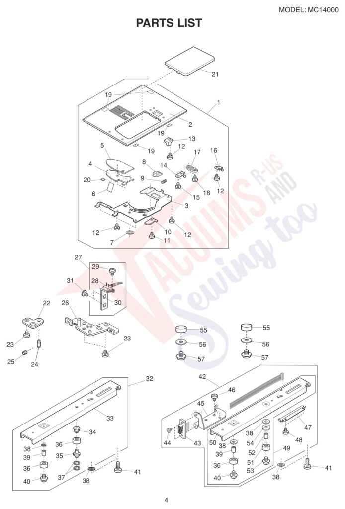 Janome 14000 exploded schematic diagram (page 19)