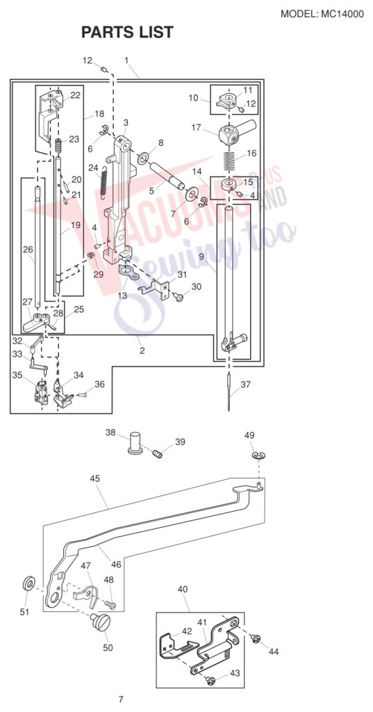 Janome 14000 exploded schematic diagram (page 22)