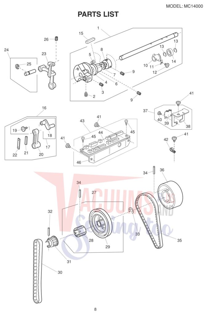 Janome 14000 exploded schematic diagram (page 23)