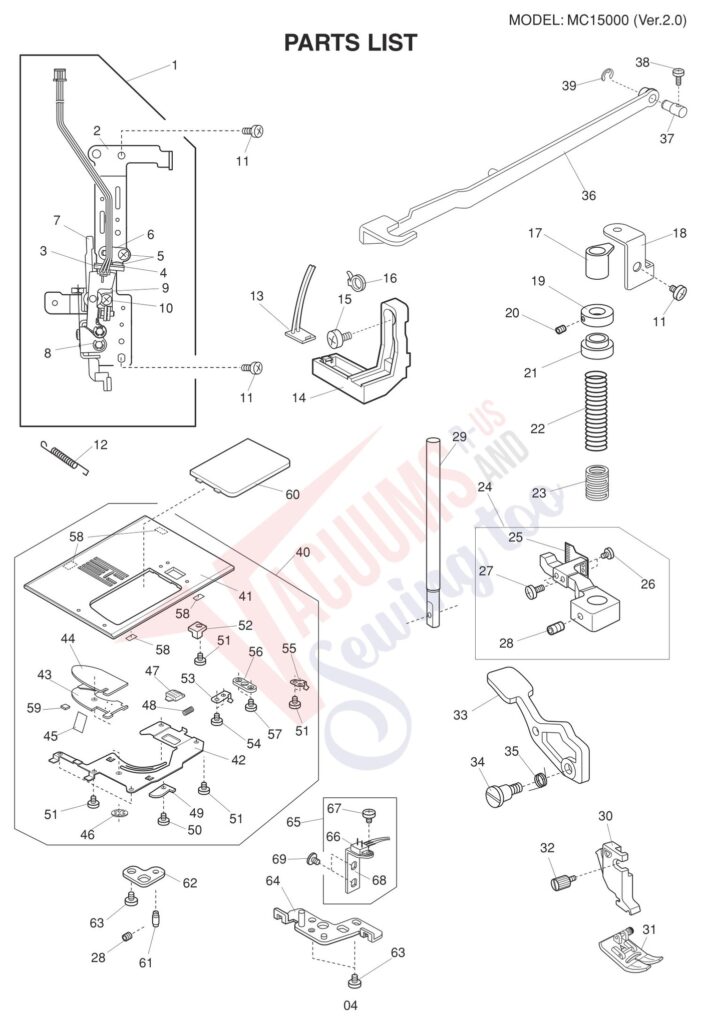 Janome 15000 V2 exploded schematic diagram (page 12)