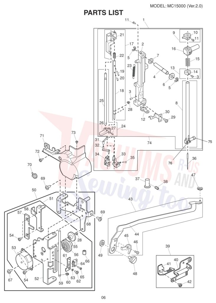 Janome 15000 V2 exploded schematic diagram (page 14)