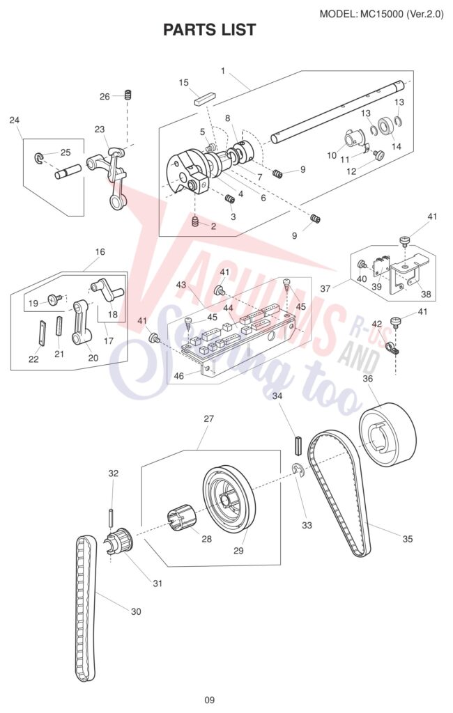 Janome 15000 V2 exploded schematic diagram (page 17)