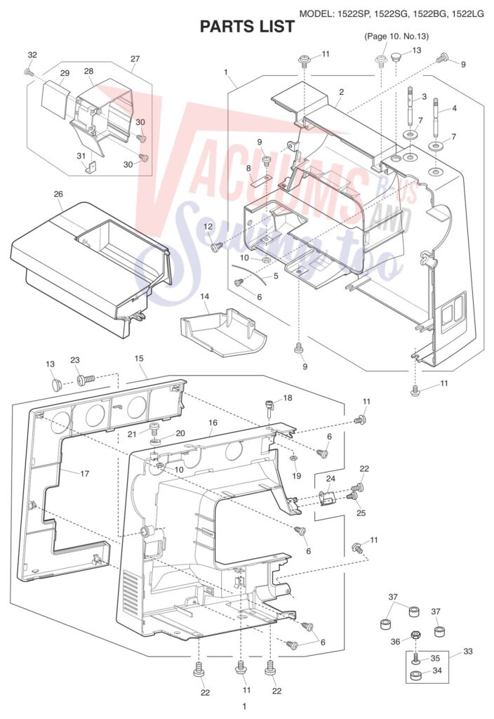 Janome 1522-BG exploded schematic diagram (page 1)