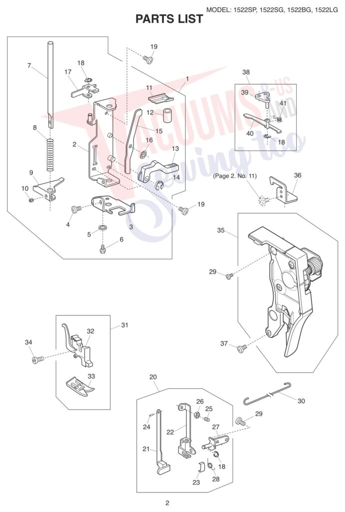 Janome 1522-BG exploded schematic diagram (page 2)